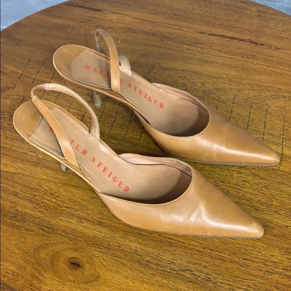 Walter Steiger Shoes - Walter Steiger Brown Tan Pointed Toe Sling Back Heels 38